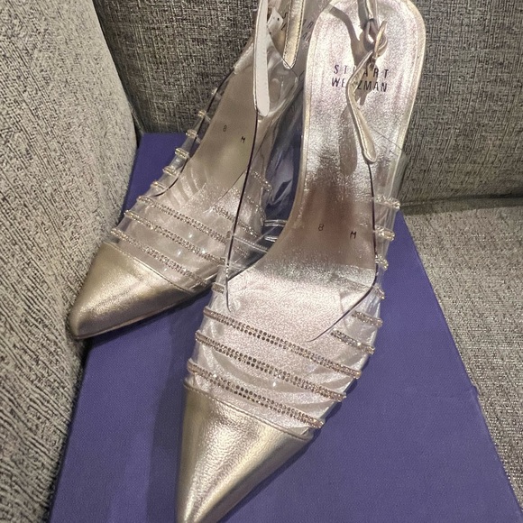 New Stuart Weitzman Slingback Gold Heels w/ Crystals (Size 8M) - Picture 12 of 16